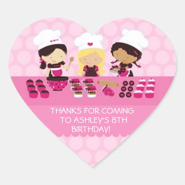 Baking Party Personalised Heart Favour Stickers (Front)