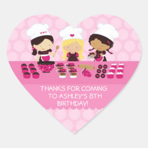 Baking Party Personalised Heart Favour Stickers