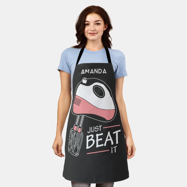 Baking Pun Just Beat It Funny Personalised Apron (Worn)