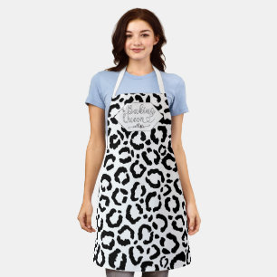 Baking Queen Black White Leopard Cheetah Name Apron