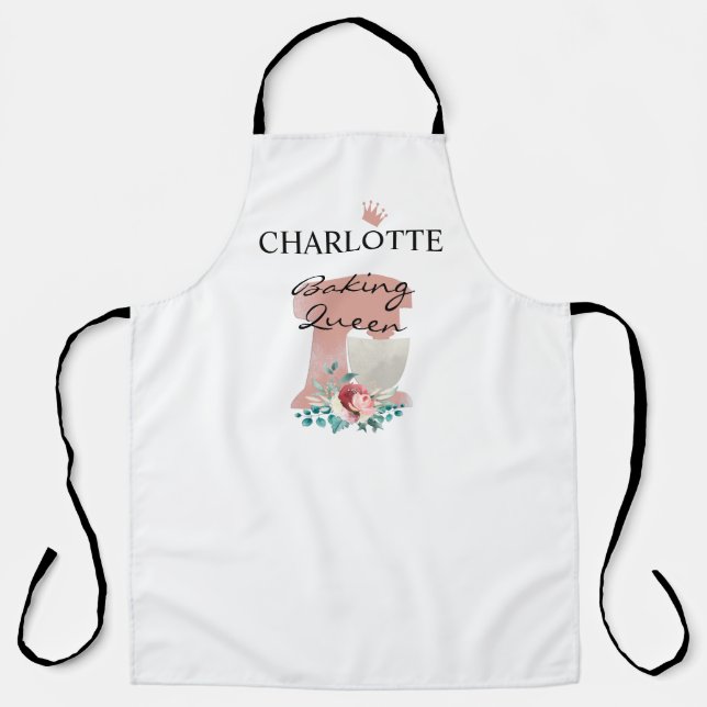 Baking Queen! kitchen machine & flowers Apron (Front)