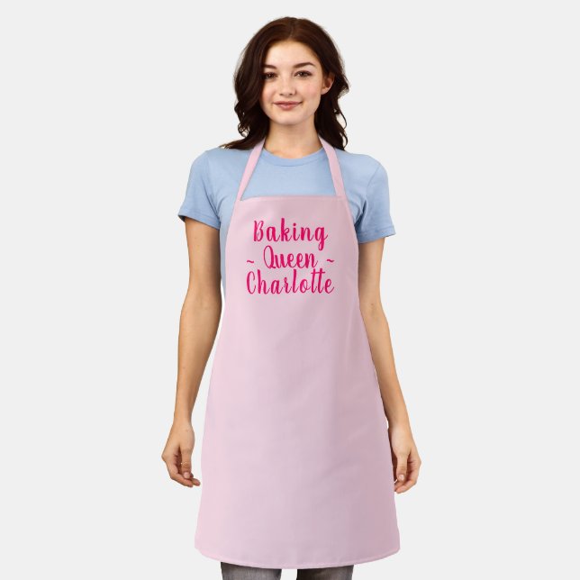 Baking queen light pink custom script name stylish apron (Worn)