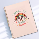 Baking Queen or King- Rainbow- Custom Planner<br><div class="desc">Baking Queen or King- Rainbow- Custom Planner with your Initial, Name or Text. Celebrate creativity in the kitchen with this charming Baking Queen personalized notebook. Designed for passionate home bakers, pastry lovers, and anyone who rules the oven with heart and flair. The glossy black cover features a playful pink crown...</div>