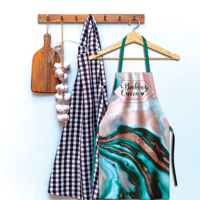 Baking Queen Rose Gold Glitter Pink Teal Marble Apron (Creator Uploaded)