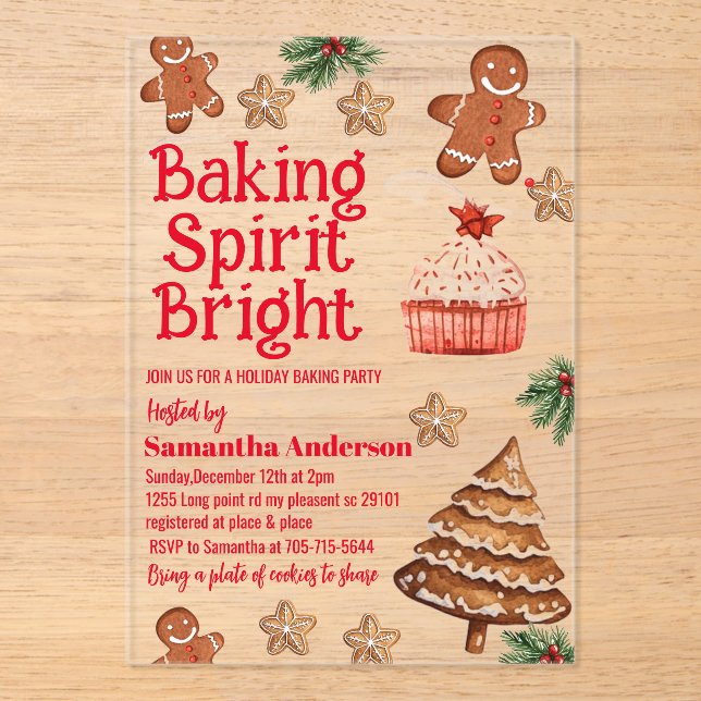 Baking Spirit Bright | Christmas Cookie Exchange  Acrylic Invitations (Front)