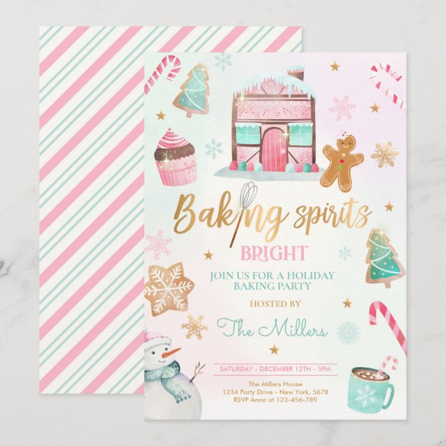 Baking Spirit Bright Holiday Party Christmas Bake Invitation (Front/Back)