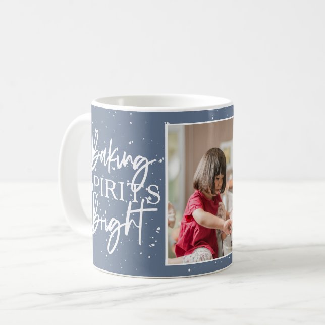 Baking Spirits Bright Blue Holiday Photo Coffee Mug (Front Left)