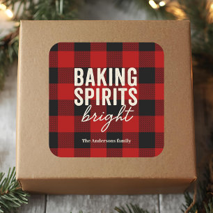 Baking Spirits Bright Buffalo Plaid Christmas Square Sticker