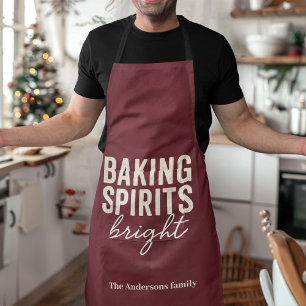 Baking Spirits Bright   Burgundy Christmas Apron