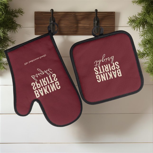 Baking Spirits Bright Burgundy Christmas Oven Mitt & Pot Holder Set (Creator Uploaded)
