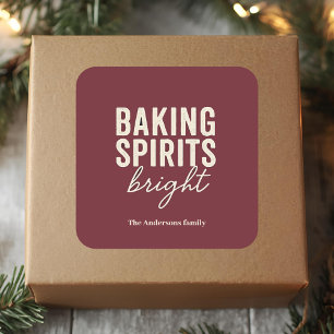 Baking Spirits Bright Burgundy Holiday Square Sticker