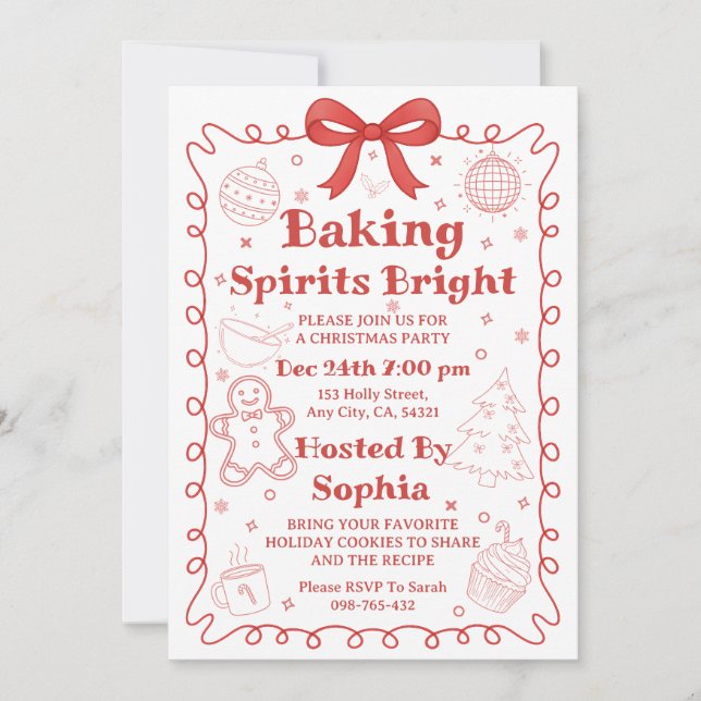 Baking Spirits Bright Christmas Baking Party Holiday Card (Front)