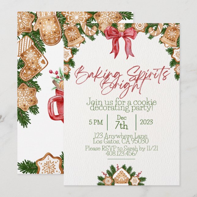 Baking spirits bright Christmas cookie invitation (Front/Back)