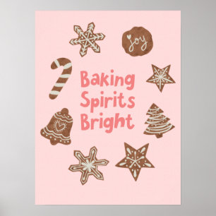 Baking Spirits Bright Christmas Cookies Pink Poster