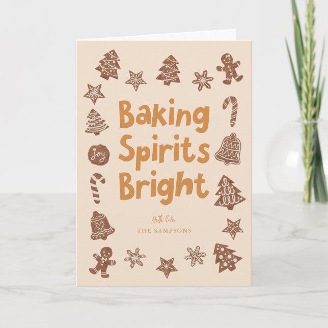 Baking Spirits Bright Christmas Cookies Yellow Holiday Card (Front)