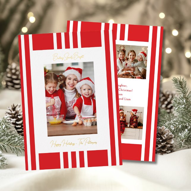 Baking Spirits Bright Christmas Family Photo Foil Holiday Card (Creator Uploaded)