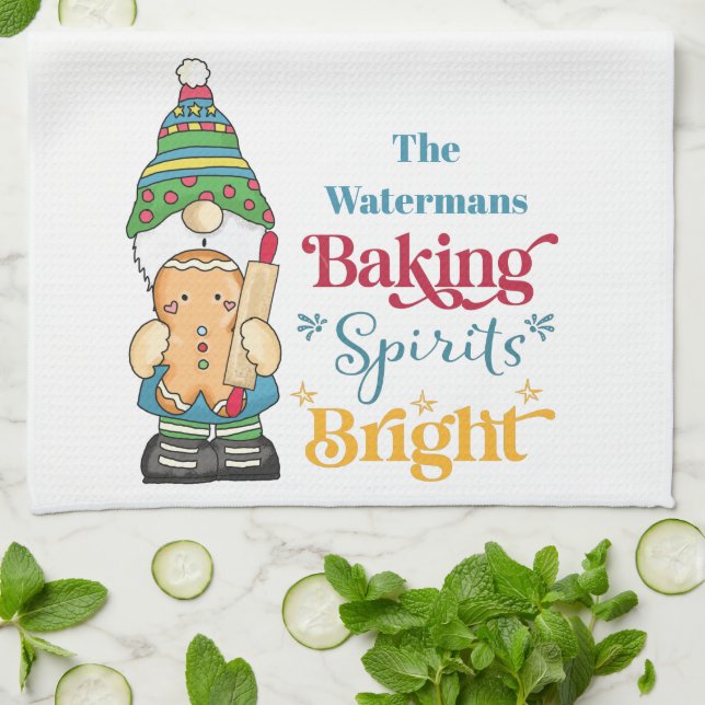 Baking Spirits Bright Christmas Holiday Monogram Tea Towel (Folded)
