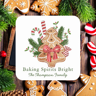 Baking Spirits Bright Christmas Tree Cookie Square Sticker