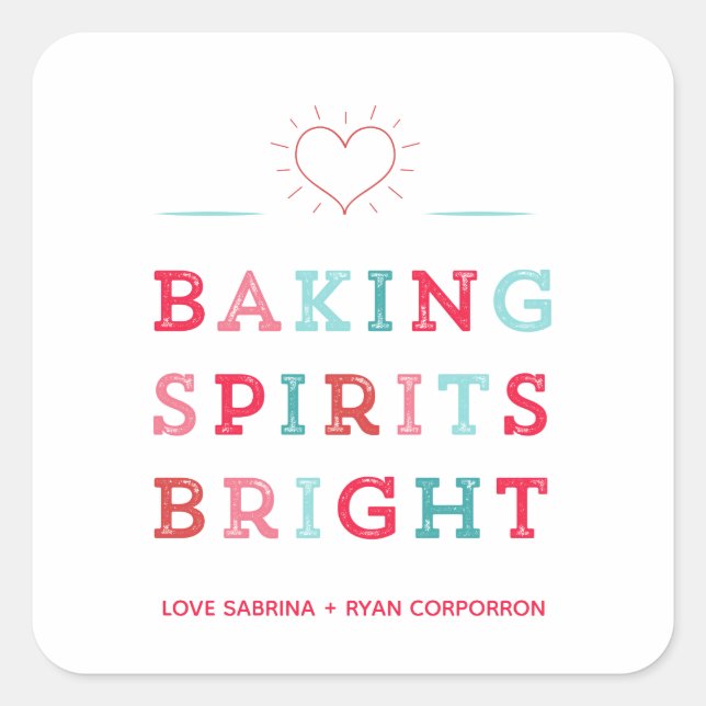 Baking Spirits Bright Colourful Typography Cookie  Square Sticker (Front)
