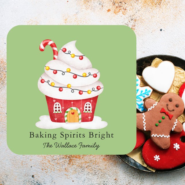 Baking Spirits Bright Cupcake Christmas Holiday  Square Sticker (Creator Uploaded)