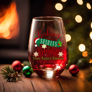 Baking Spirits Bright Custom Christmas Stemless Wine Glass