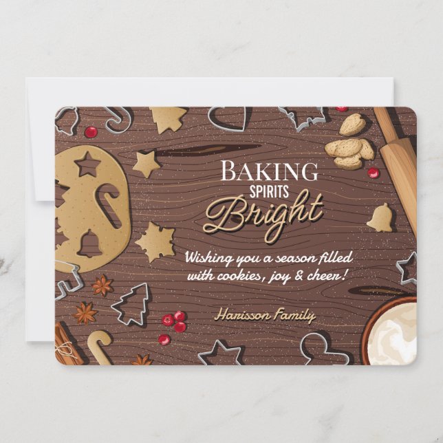 Baking Spirits Bright Festive Cookie Baking  Holiday Card (Front)