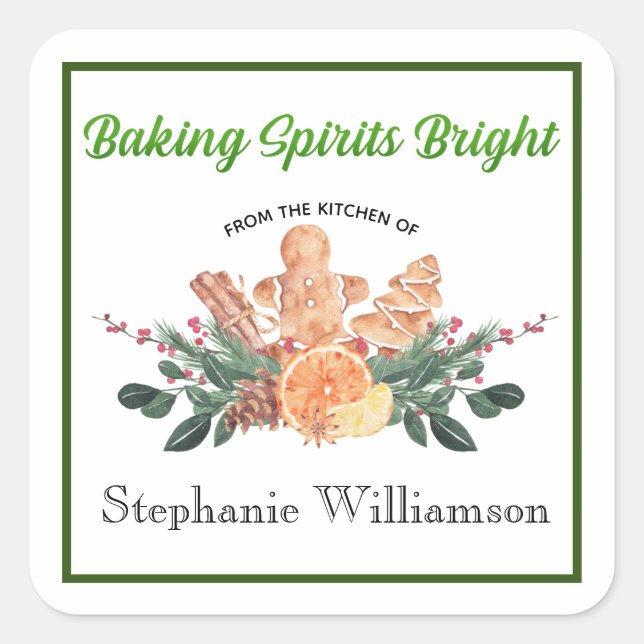 Baking Spirits Bright Food Gift "from Kitchen of"  Square Sticker (Front)