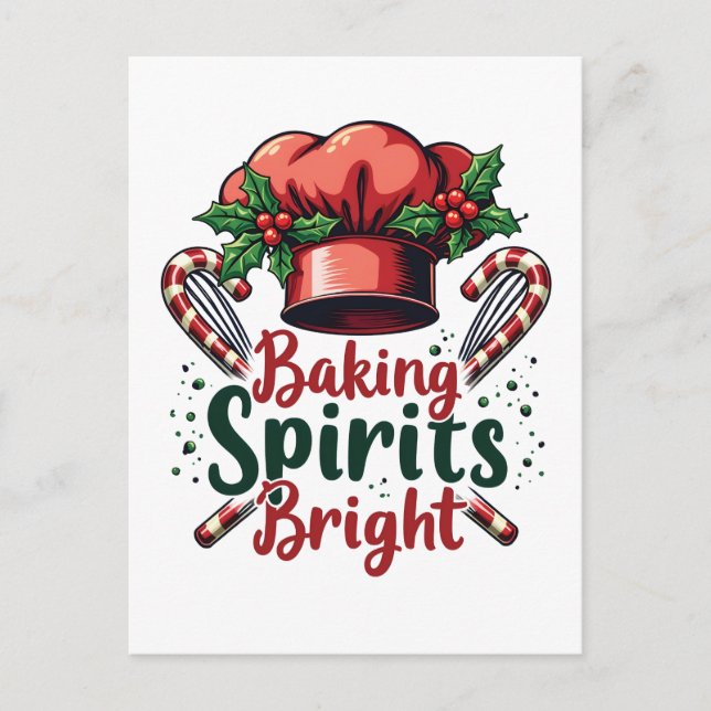 Baking Spirits Bright Funny Baking Chef Baker   Announcement Postcard (Front)
