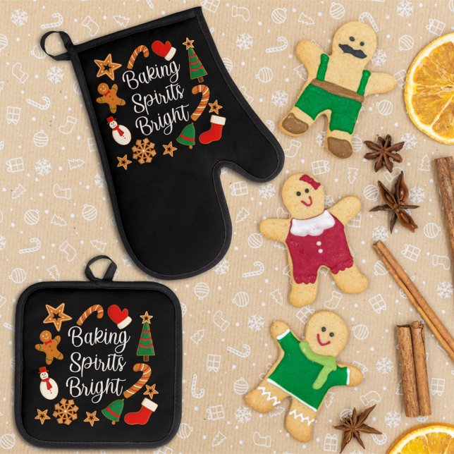 Baking Spirits Bright Gingerbread Christmas Cookie Oven Mitt & Pot Holder Set (Creator Uploaded)