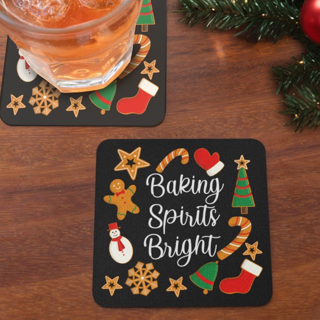 Baking Spirits Bright Gingerbread Christmas Cookie Square Paper Coaster (Creator Uploaded)