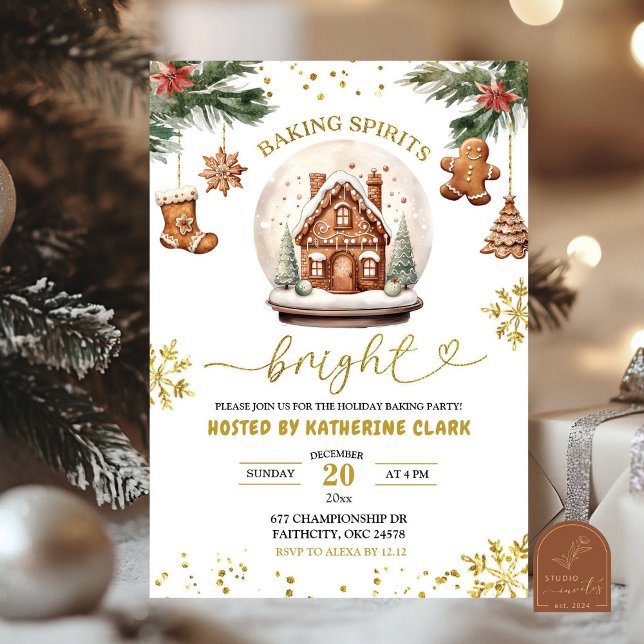 Baking Spirits Bright Gingerbread Christmas Party Invitation (Creator Uploaded)
