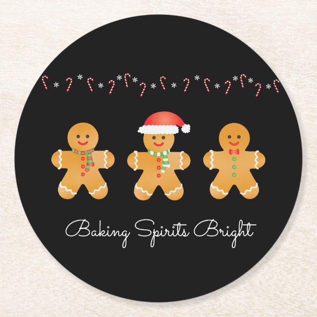 Baking Spirits Bright Gingerbread Men Round Paper Coaster (Front)