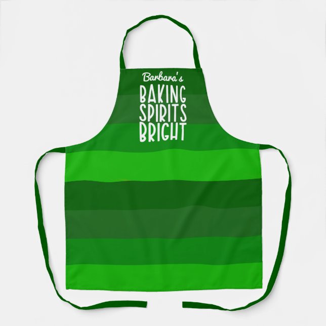 Baking Spirits Bright Green Holiday Baking Custom Apron (Front)