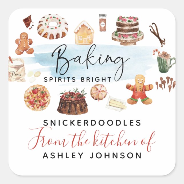 Baking Spirits Bright Illustrated Watercolor Square Sticker (Front)