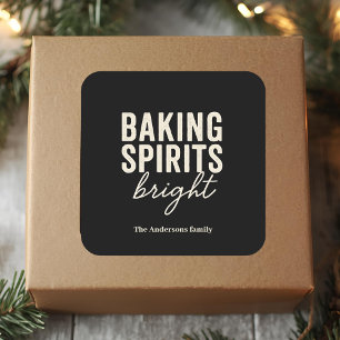 Baking Spirits Bright Modern Black Christmas Square Sticker