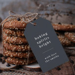 Baking Spirits Bright | Modern Stylish Trendy Fun Gift Tags<br><div class="desc">Stylish modern holiday baking gift tag with a classic typography quote "baking spirits bright" with a dividing line and family name in white. The design features a bluish black charcoal grey colour. The greeting and name can be easily customised for a design as unique as your special family. A trendy,...</div>
