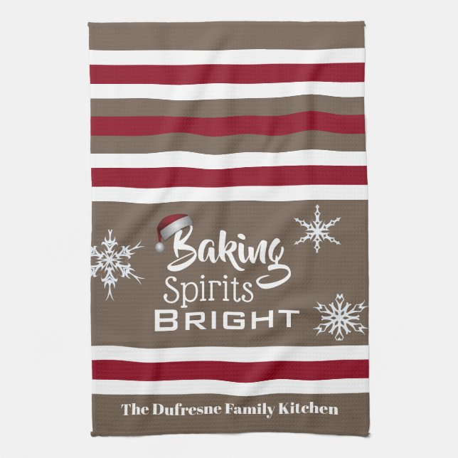 Baking Spirits Bright Personalised Holiday Kitchen Tea Towel (Vertical)
