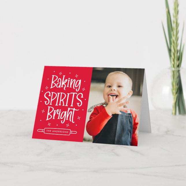 Baking Spirits Bright Red 2 Photo Holiday Card (Front)