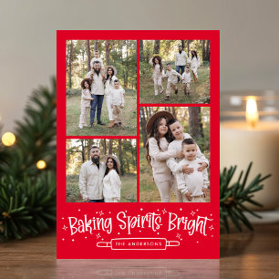 Baking Spirits Bright Red 4 Photo Collage Holiday Card