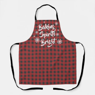 Baking Spirits Bright Red Black Plaid Christmas Apron