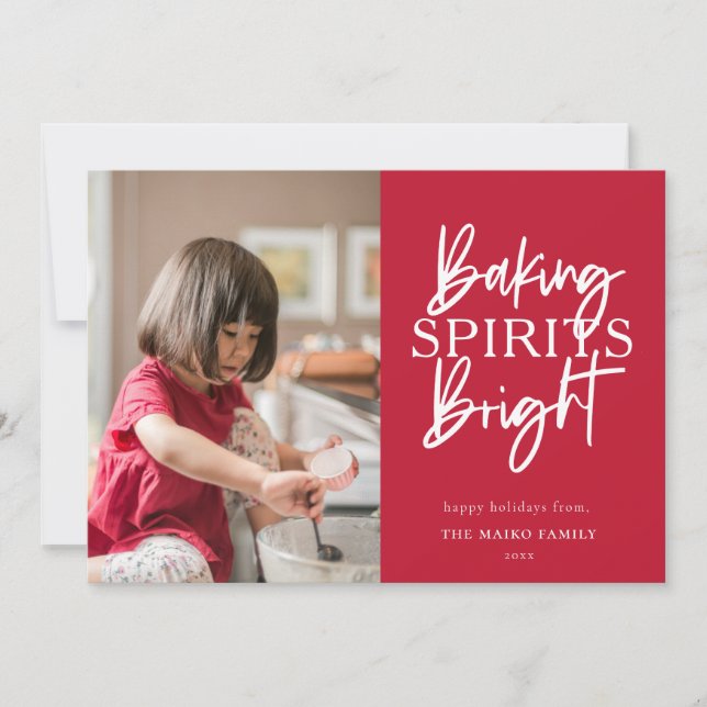 Baking Spirits Bright Red Christmas Photo Holiday Card (Front)