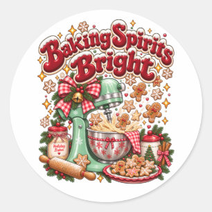 Baking Spirits Bright Retro Christmas Gingerbread Classic Round Sticker