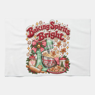 Baking Spirits Bright Retro Christmas Gingerbread Tea Towel