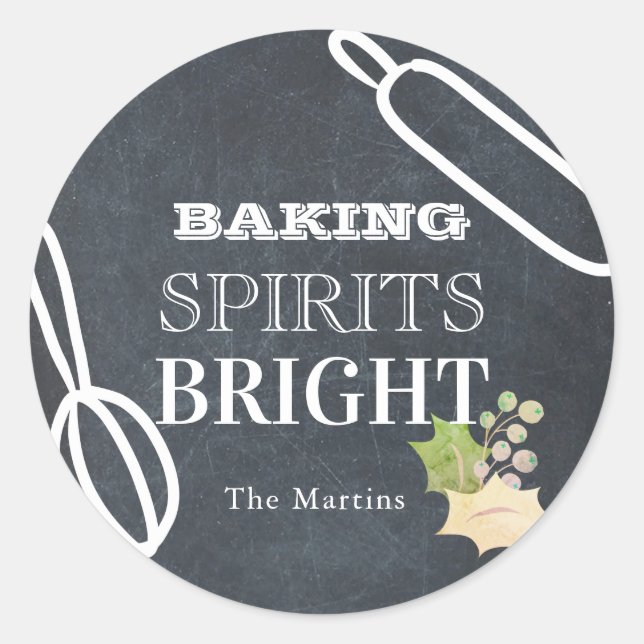 Baking Sprits Bright Holiday Chalkboard Classic Round Sticker (Front)