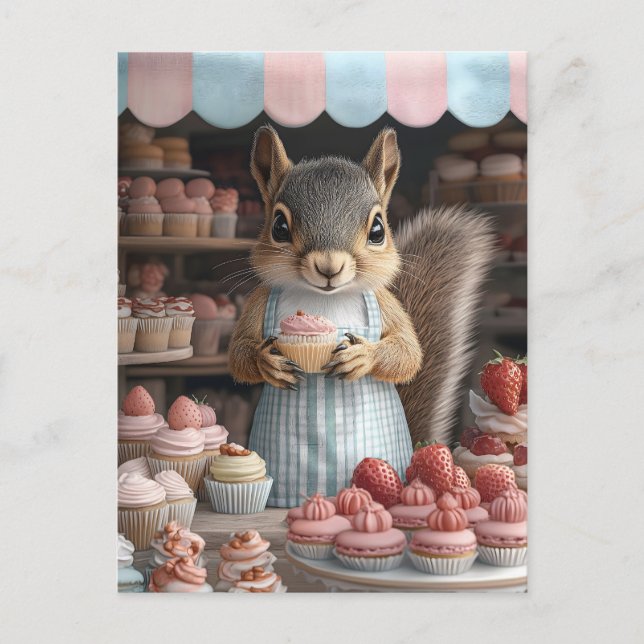 Baking Squirrel with Cupcake Postcard (Front)