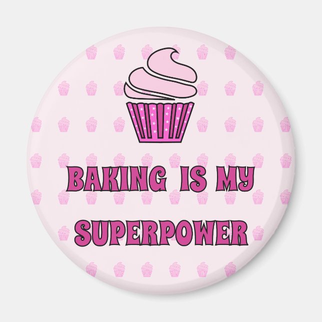 Baking superpower pink cupcakes magnet (Front)