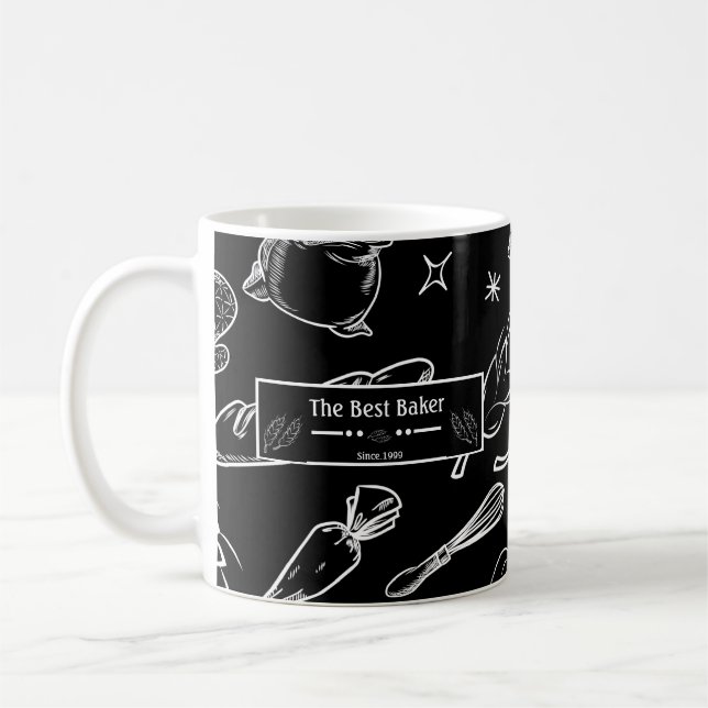 baking tools and food black white kitchen baker  coffee mug (Left)