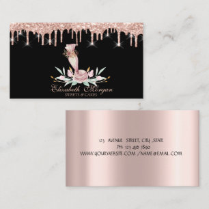 Baking Tools Flowers Rose Gold Drips Bakery Black Business Card