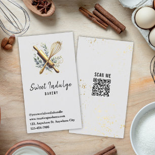 Baking Utensil QR Code Grey Gold Bakery  Business Card