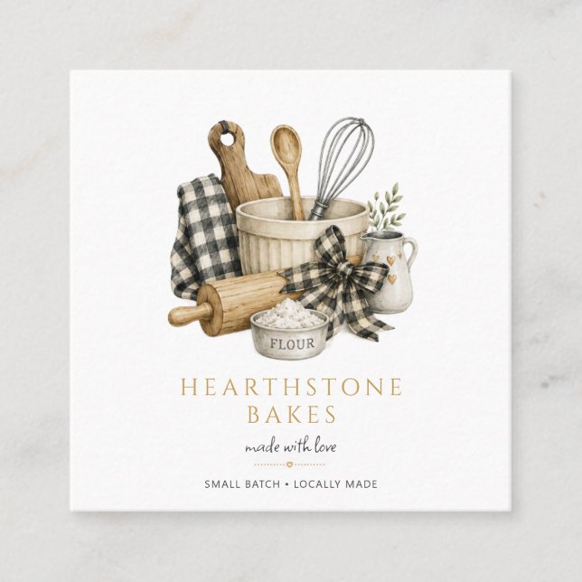 Baking Utensils Artisan Baker Bakery  Square Business Card (Front)